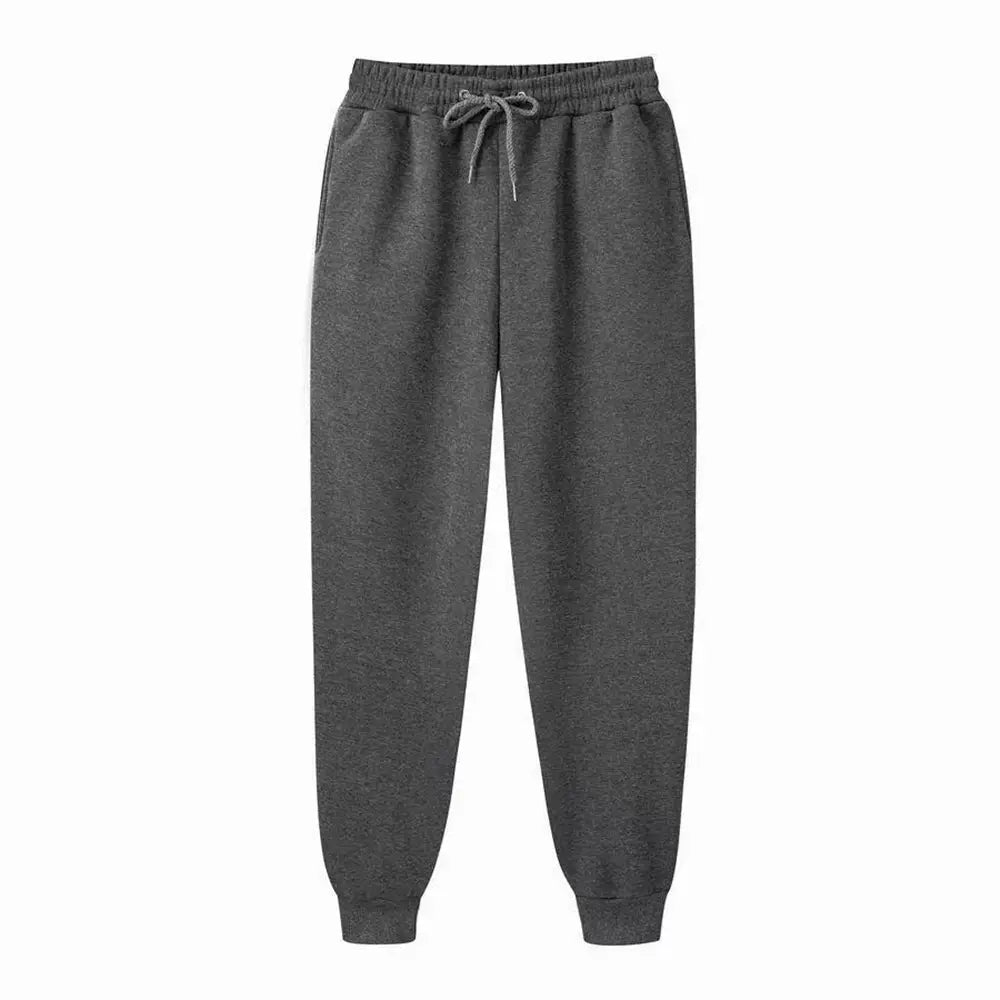 Survêtements jogger en molleton gris foncé chiné pour homme avec taille à cordon et poignets côtelés, conçus pour un usage décontracté et à l’entraînement.