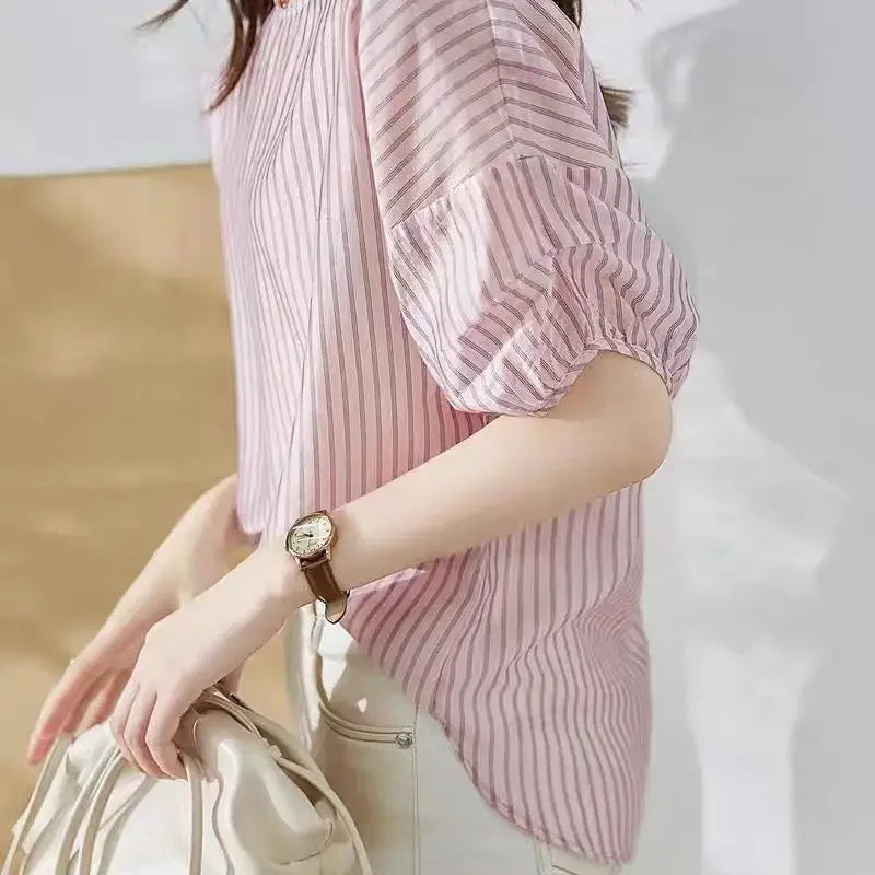Women's Shirt And Blouse With Short Sleeve Summer Female Tops Crop Loose Cute Elegant Premium Promotion Economic Chic Fine