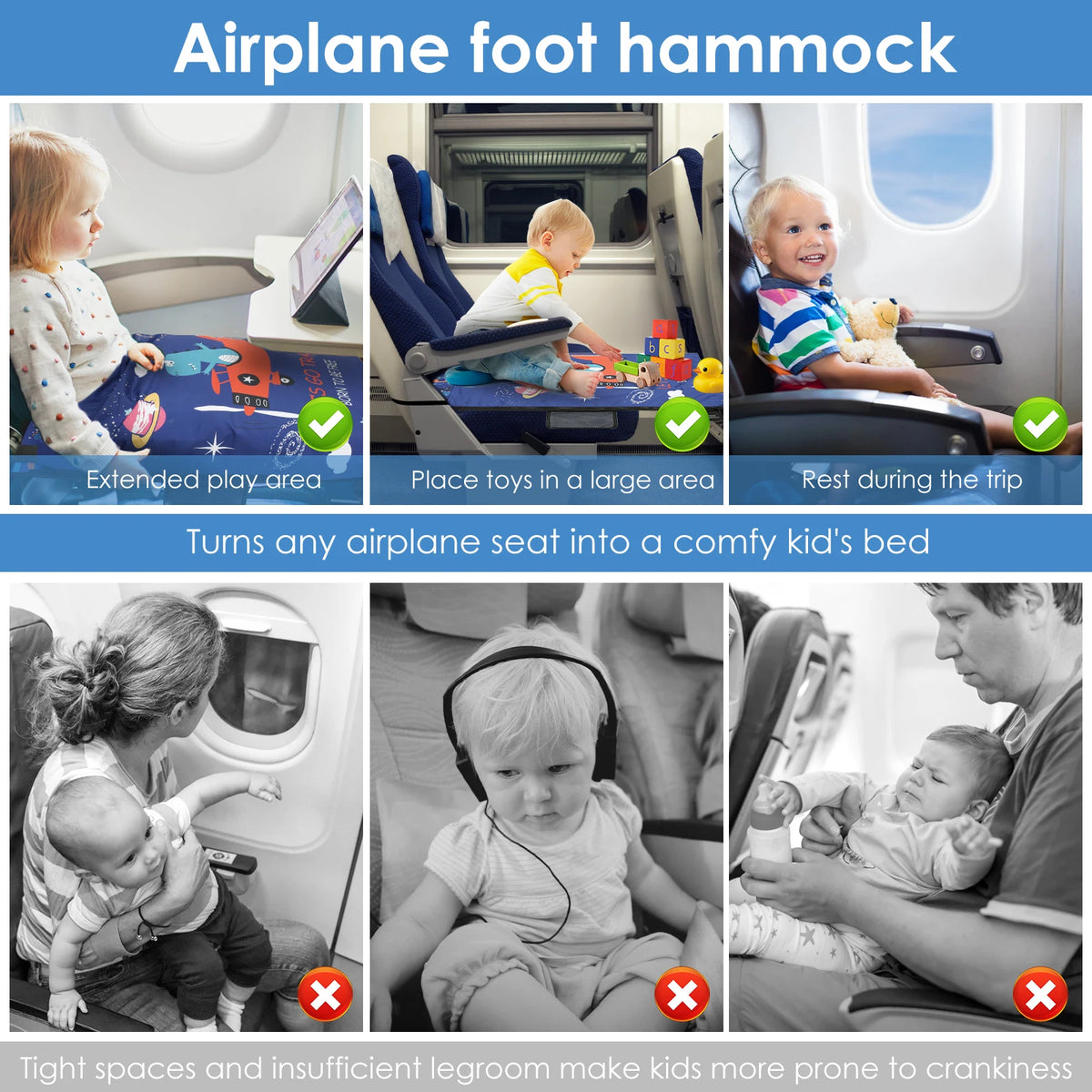 Toddler Travel Airplane Bed Portable Pedals Bed Foot Rest Hammock with Storage Bag Baby Airplane Seat Extender For Leg Rest