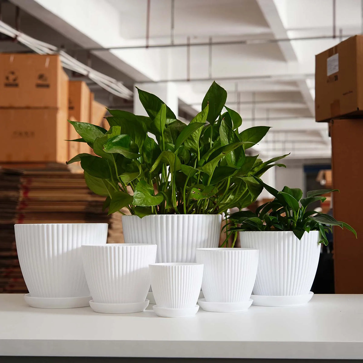Vertical Striped Plant Pot Thickened Plastic Flower Pot Drainage Saucer Small Garden Planter Outdoor Balcony Plant Container