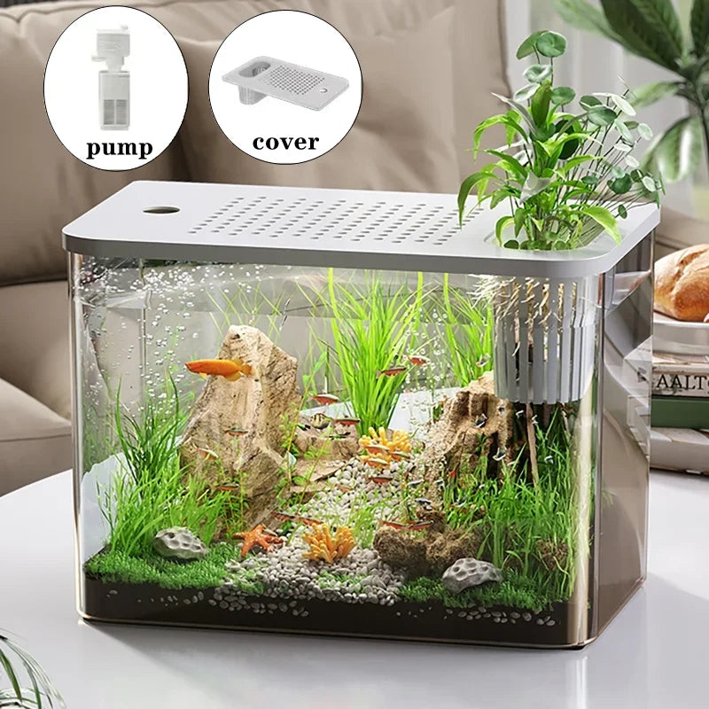 PET+ABS Fish Tank New Transparent with Lid Aquarium Drop Resistant Hydroponic Turtle Tank Home Lazy Fish Tank