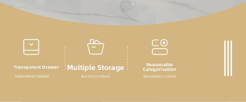 The storage box large capacity bunny handle cream organizer features a modern minimalist style with transparent drawers multiple storage and reasonable categorization on a solid beige background.