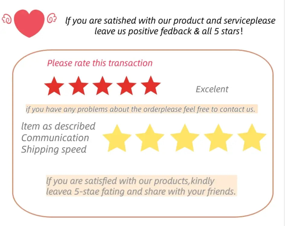 a five-star rating prompt with red and yellow stars encouraging customers to leave positive feedback for the harley touring saddlebag support grommet kit 1993 up