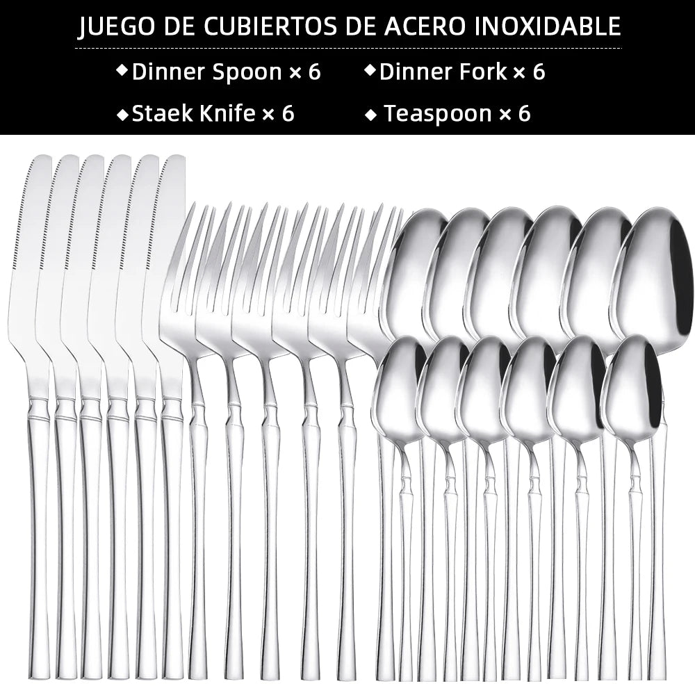 24pcs Cutlery Set Stainless Steel Tableware Knife Fork Coffee Spoons Dinnerware Dishwasher Safe Dinner Cutlery