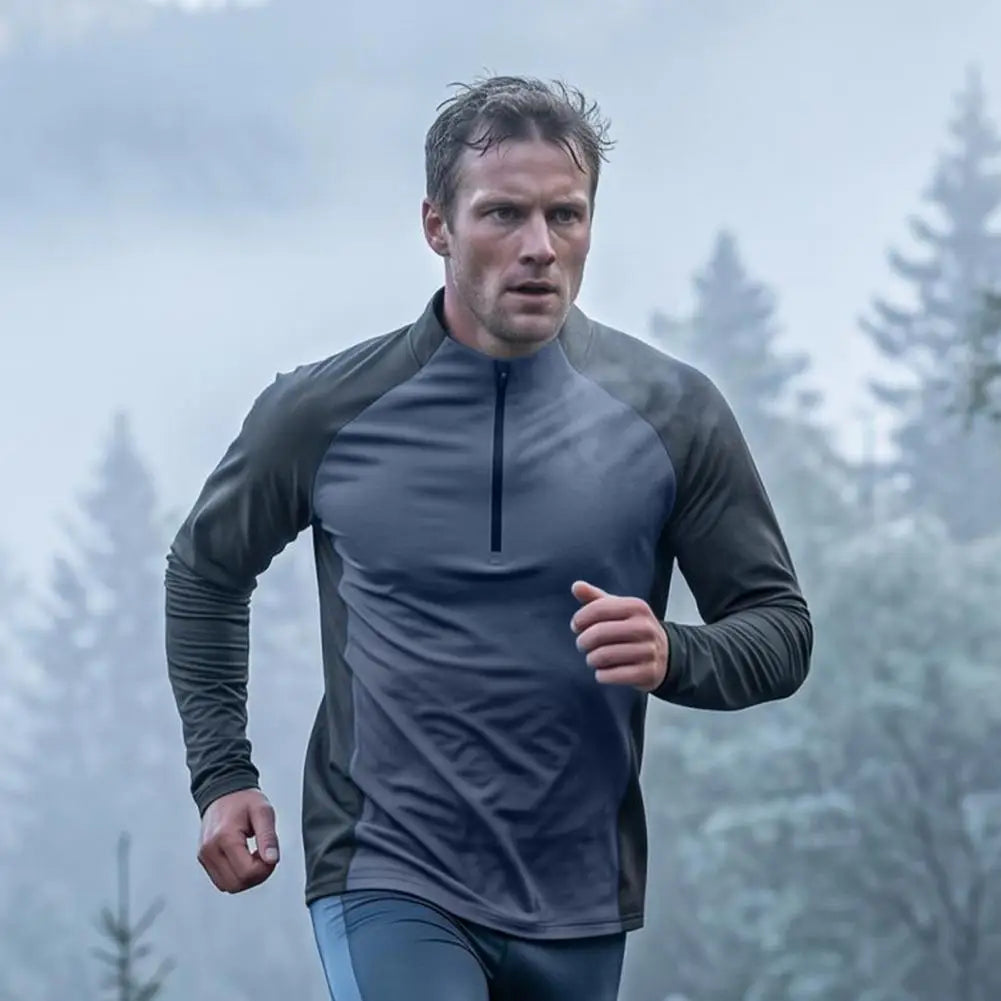 Quick Dry Breathable Men Active Tops Half-zip Long Sleeve UV Sun Protection Casual Summer Shirts for Gym Workout