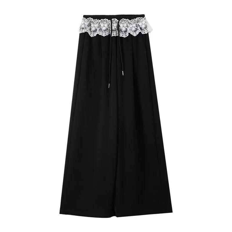 Wide-leg Pants for Women New Solid Color Loose Lace Drawstring Casual Drooping Sports
