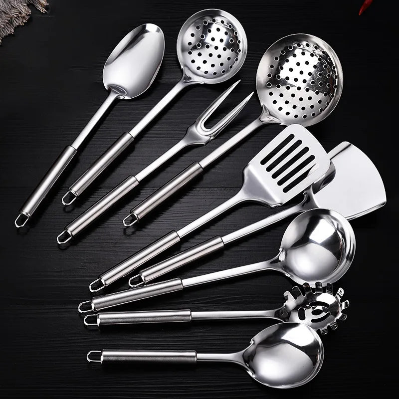 9-Piece Stainless Steel Kitchen Utensil Set, Multi-Purpose Cooking Tools, Including Turner Spatula, Ladle, Slotted Turner