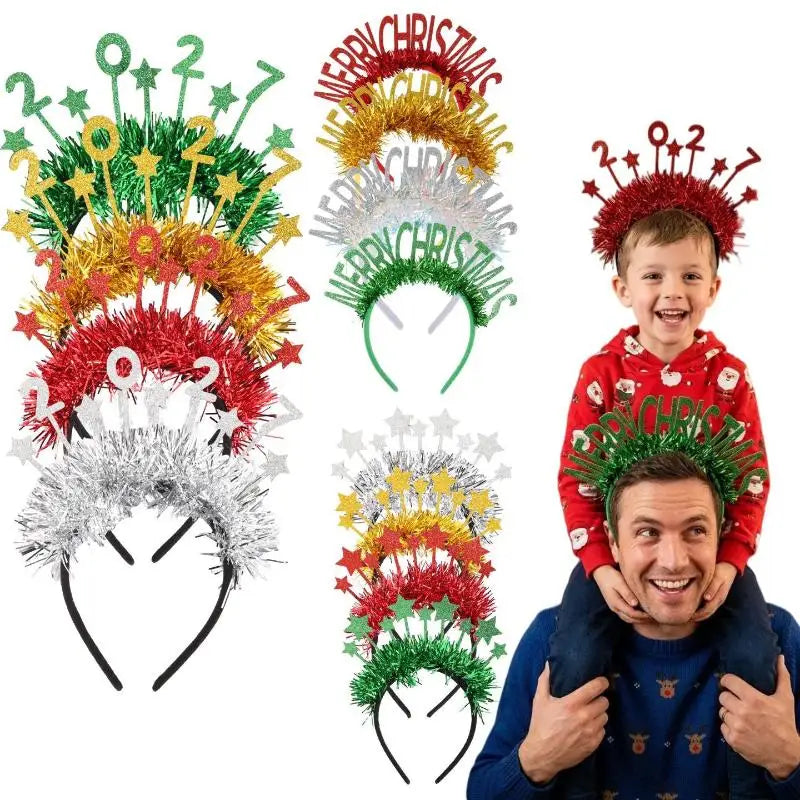 Holiday Christmas New Year Headbands Sparkling Glitter Tinsel Star Decor Soft Hair Hoop for Kids Adults Family Party Photo Shoo