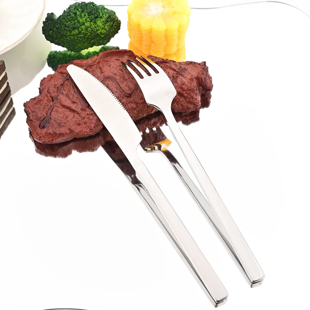 4pcs High-quality Mirror Dinnerware Set Silver Stainless Steel Tableware Set Reusable Knife Fork Spoon Dining Table Utensils