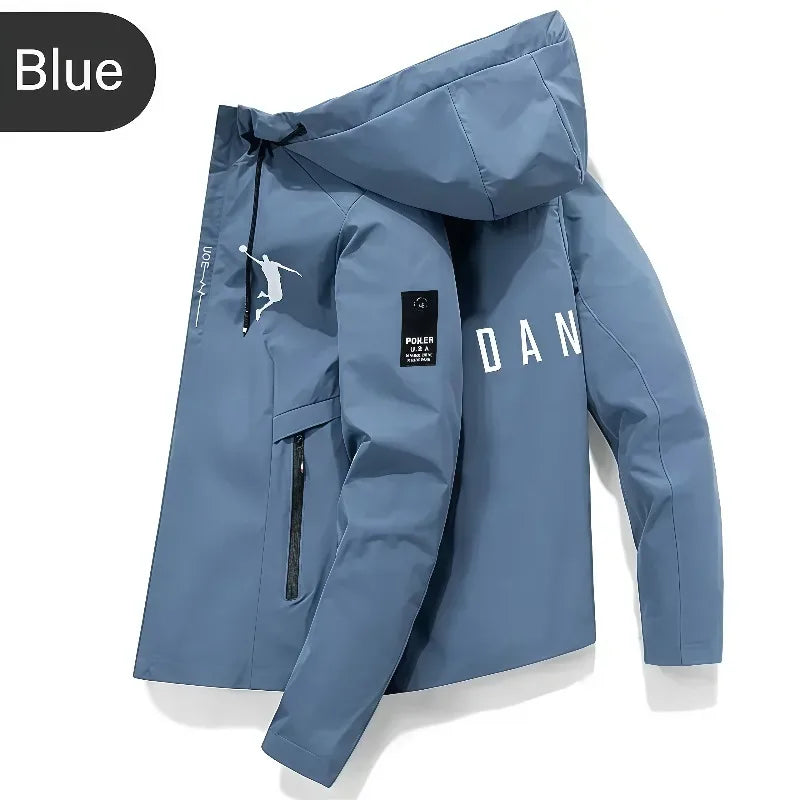 Men's fashion jacket, trendy printed hooded trench coat, zipper pocket, casual jacket, spring and autumn daily street wearjacket