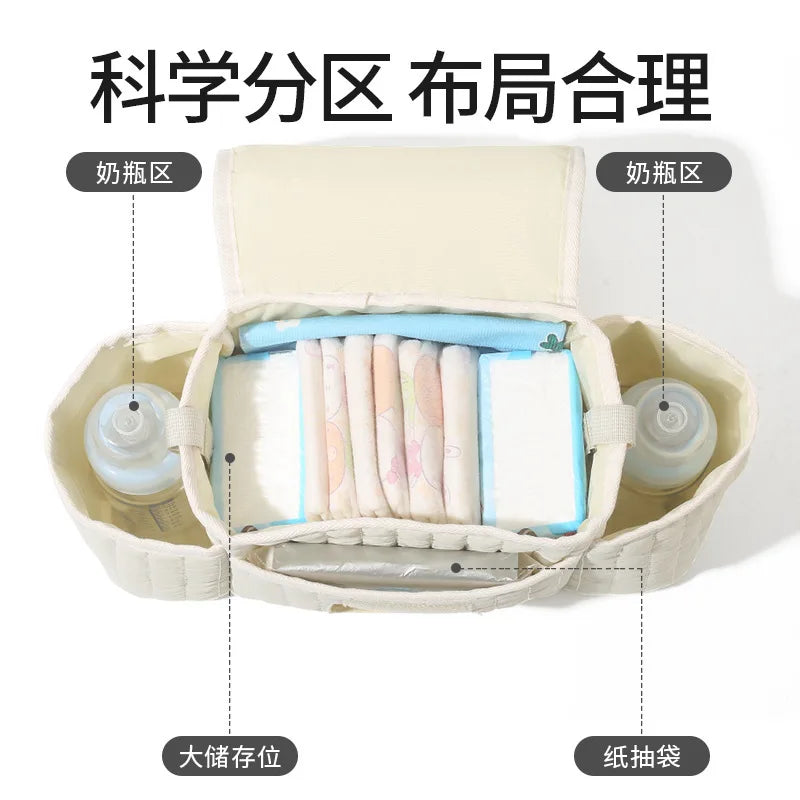 Baby Stroller Accessories Bag Slanted Hanging Bag Cartoon Mommy Bear Cosmetics Bag Kids Car Storage Basket Baby Walking Artifact