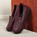 Women's Comfort Mom Leather Shoes, Retro Floral Embroidered Slip On Loafers, Soft Non-Slip Wedge Sole Daily Casual Footwear