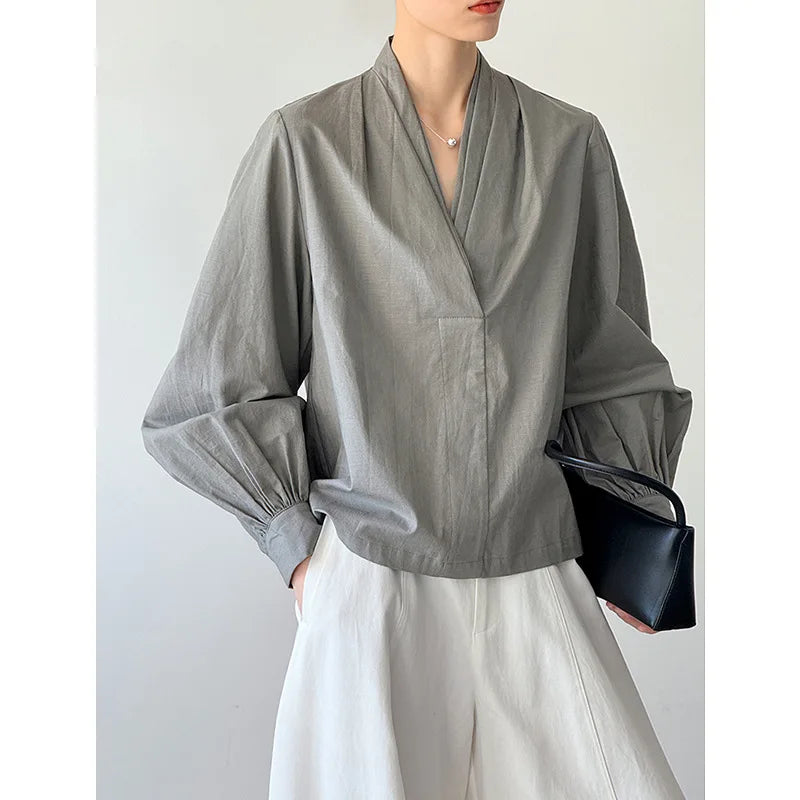 Women Casual White Color Blouses V-Neck Puff Sleeve Office Blouses Womens Tops And Blouses Fashion Shirts Blusas Roupa Feminina