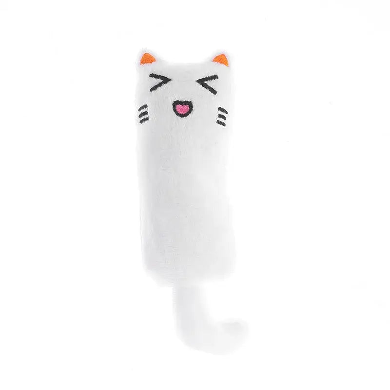 メインランド中国産の、インタラクティブな子猫の噛むぬいぐるみ用の柔らかな素材で作られた白色のぬいぐるみ猫のおもちゃ。オレンジ色の耳、黒色の刺繍の目、ひげ、ピンク色の縫い付けの口を備えています。