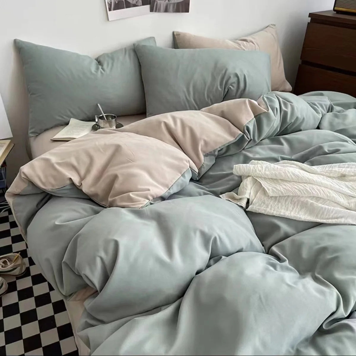 Bed Linen 2 Bedroom Four-piece Washed-cotton Bed Sheets Pillowcases Comforter Bedding Set Student Dormitory Three-piece Cover