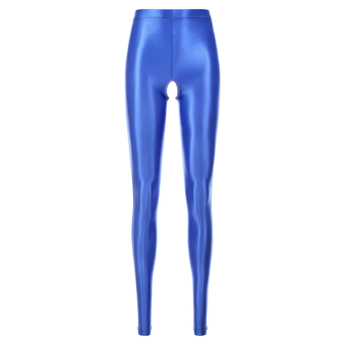 Women Solid Color Skinny Oil Glossy High Waist Open Crotch Leggings Pants Lingeries Tights Nightpants Club Porn Party Trousers