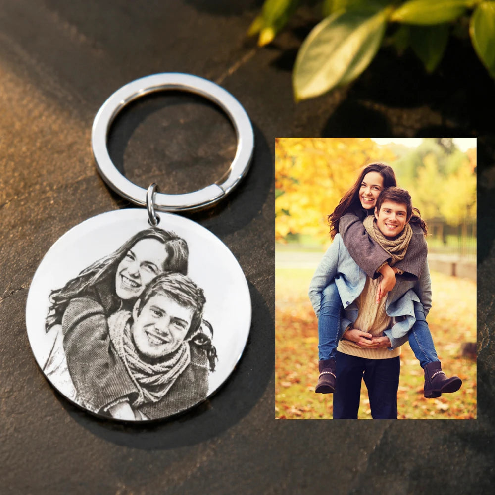 Personalized Photo 35mm Round Keychain Customized With Couple/Famliy/Pet Picture Pendant Keyring Stainless Steel Jewelry Gift