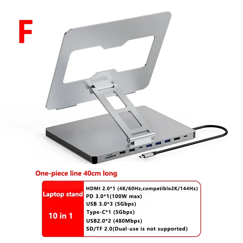 USB C Docking Station Aluminum Alloy Docking Station Laptop Stand HDMI-Compatible Multiple Ports Hub PD USB3.0 Gigabit Ethernet