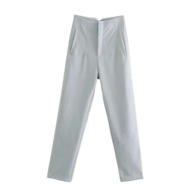 HXAO Office Wear Women'S Formal Pants Pleated High Waist Pants For Women Casual White Cropped Trousers Blackpink Woman Pants
