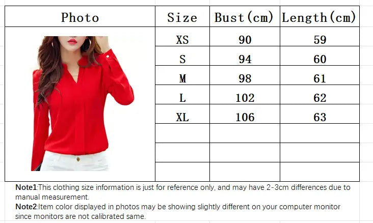 red v-neck chiffon office blouse for women featuring long sleeves and buttoned cuffs designed to avoid negative feedback.