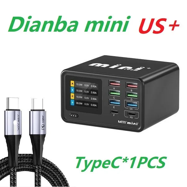 Multi Port 100W USB Charger Hub Digital Display Voltage Current Monitor PD QC Fast Charger Smart for Phones Laptops