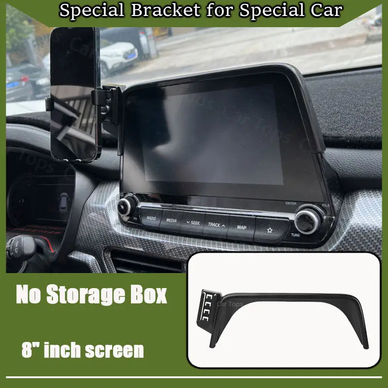 Black plastic car dashboard mount bracket designed to hold an 8-inch screen for Kia Forte K3 phone mount 2019-2021 visible from the back side.