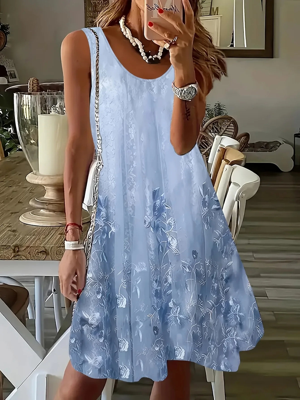 Ethnic-Style Women's Spaghetti-Strap Dress Summer Boho Beach Dress Casual Loose-Fitting Dress Women's Fashionable Vacation Top