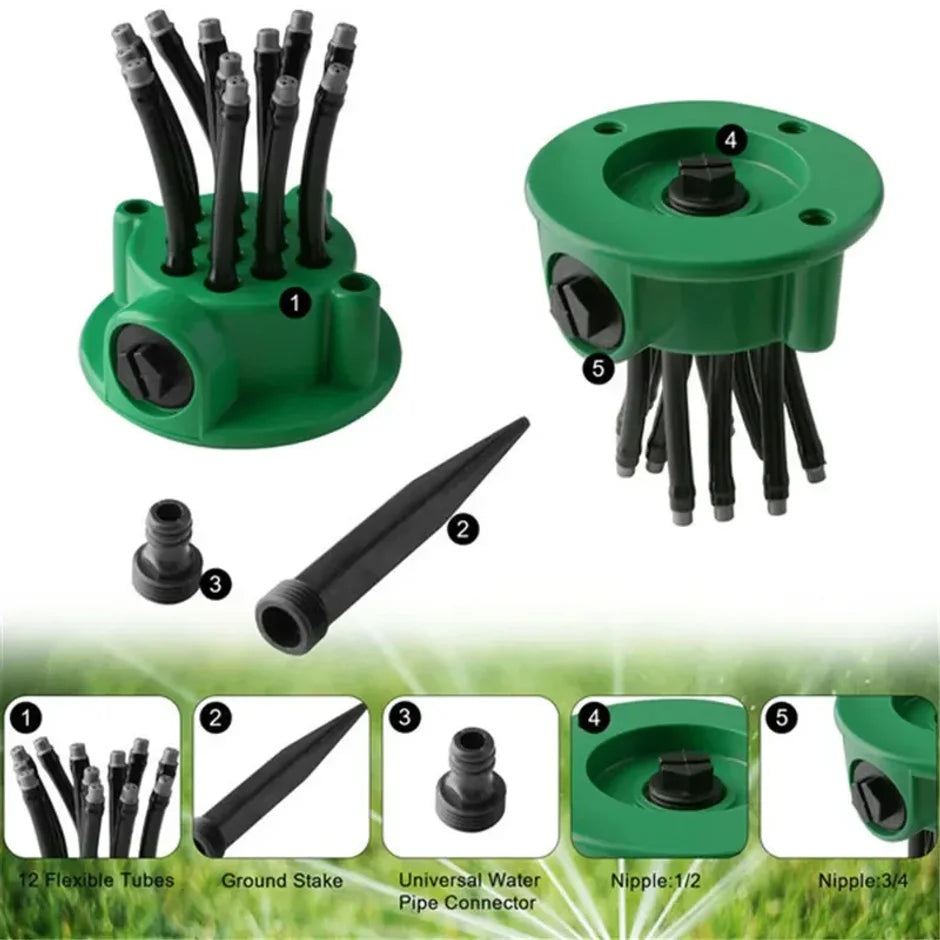 360 Degree Garden Automatic Multi Sprinkler Garden Lawn Sprinklers Roof Cooling Sprinklers Watering Sprinklers Gardening Tools