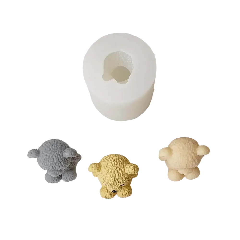 weiße Silikonform für die Herstellung von Kerzen, geformt als Mini-Teddybär-Textur, entworfen zur Herstellung von Bär-Kerzen- oder Harzstücken