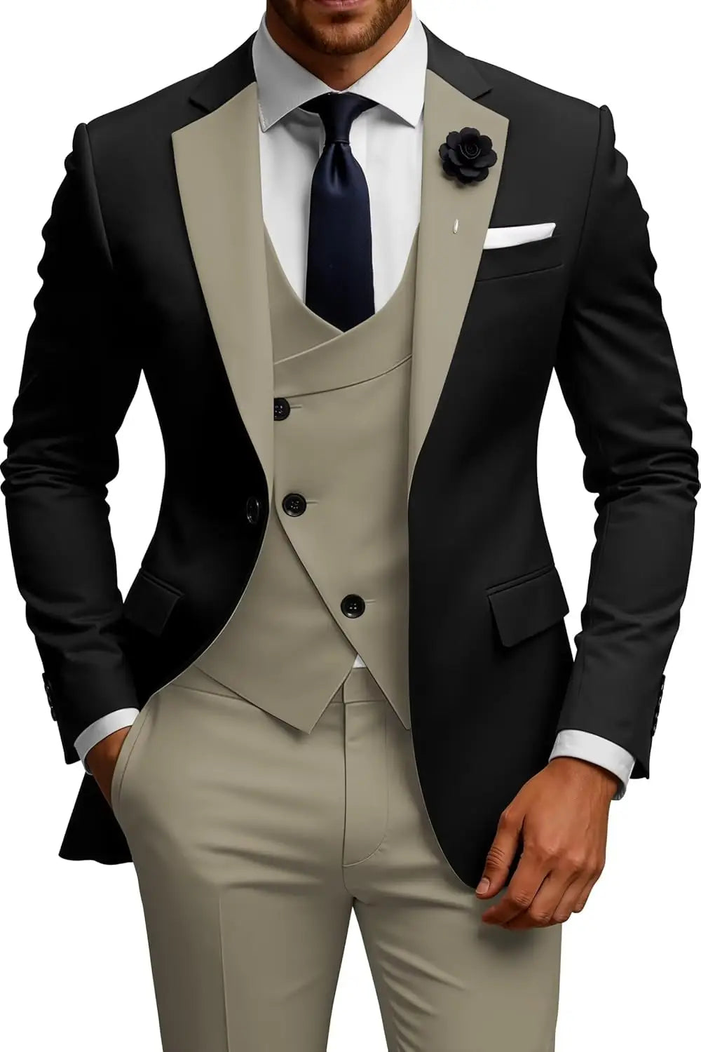 Mens Suits 3 Piece Slim Fit Double Breasted Suit Wedding Prom Tuxedo Suit Set