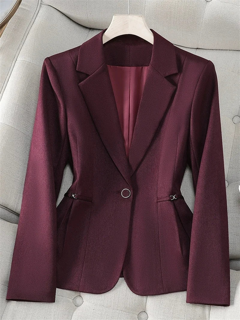 Women Blazer 2025 New Fuchsia Apricot Black Long Sleeve Single Button Suit Ladies Work Wear Jacket Coat Female Outerwear 4XL