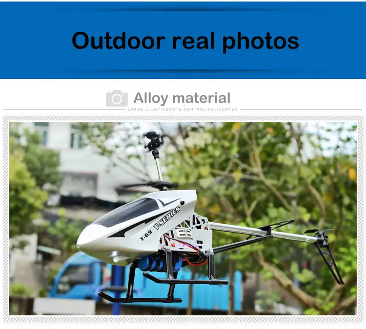 Helicóptero teledirigido de aleación blanco y negro de 80 cm con batería de litio diseñada para reducir el tiempo de carga y ofrecer una apariencia moderna y elegante.