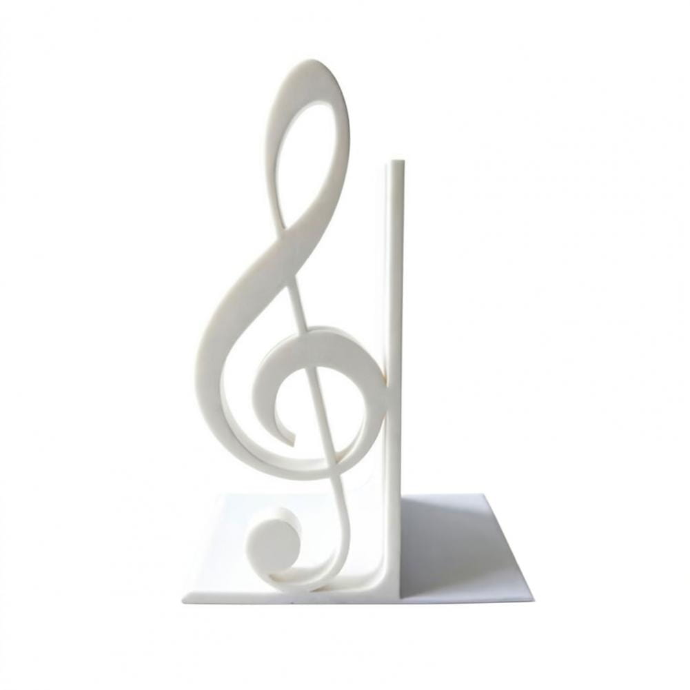 Weiße Kunststoff-Buchstütze in Form eines Violinschlüssels aus 3D-gedrucktem Material, entworfen für Musikdekoration.