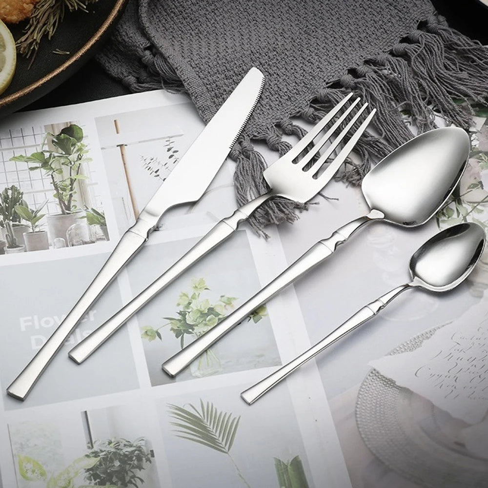 24pcs Cutlery Set Stainless Steel Tableware Knife Fork Coffee Spoons Dinnerware Dishwasher Safe Dinner Cutlery