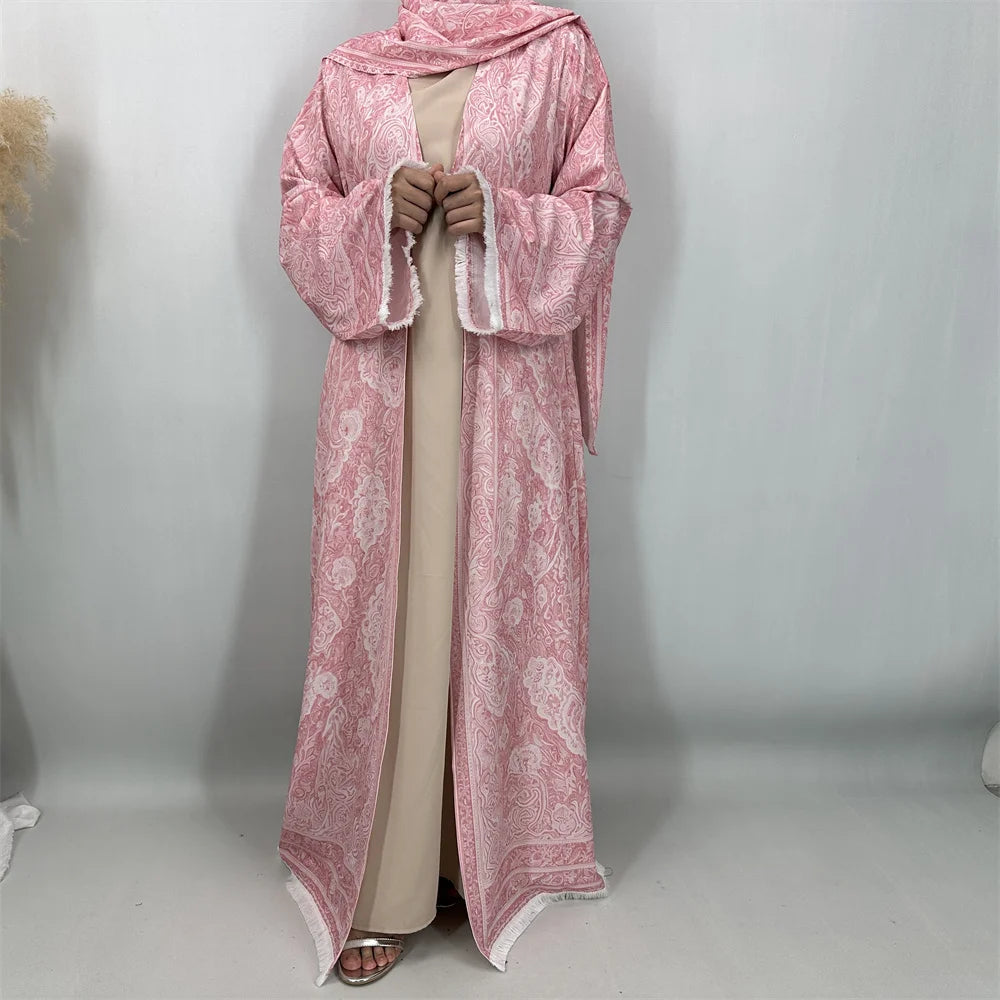 New Fashion Dubai Muslim Women Modest Dress Elegant Arabic Femme Hijab African Tassel Abaya Islamic Long Sleeve Turkey Robe