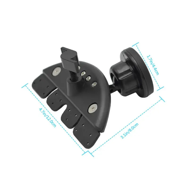 Black plastic magnetic cd slot car phone mount with adjustable arm and suction cup base designed for gps and mini phones.