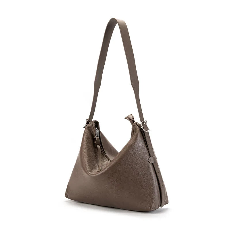 Genuine Leather Tote Bag for Women Large Work Bag with Detachable Shoulder Strap Logo-Free Structured Quiet Luxury
