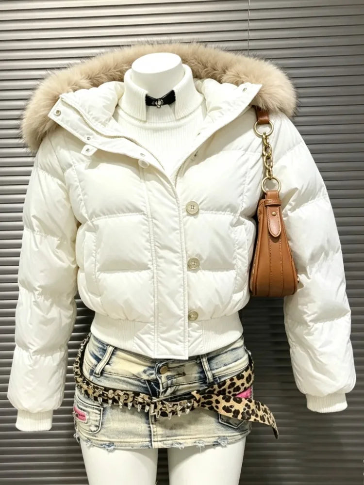 Women Thick Winter Parka Faux Fur Hood Wind Resistant Padded Coat Long Sleeve Casual Street Daily Warm Outer Jacket Fashion New