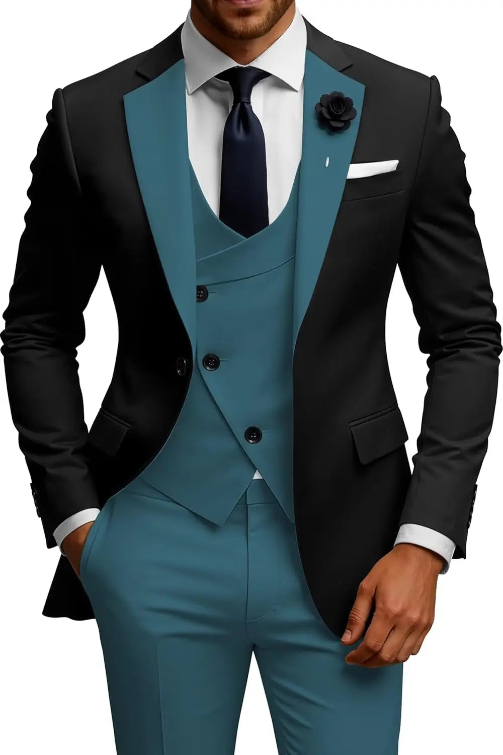 Mens Suits 3 Piece Slim Fit Double Breasted Suit Wedding Prom Tuxedo Suit Set
