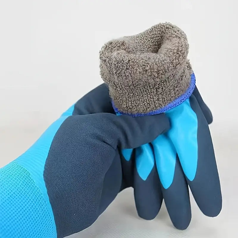 Wasserdichte Winter-Arbeitshandschuhe für Herren in Blau und Grau mit thermisch-mechanischer Ausrüstung und einem weichen, flauschigen Bündchen