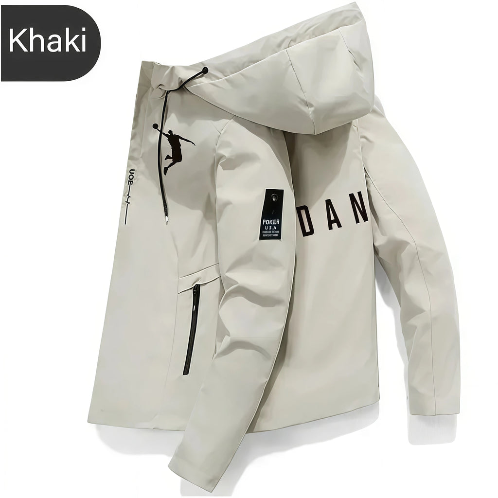 Men's fashion jacket, trendy printed hooded trench coat, zipper pocket, casual jacket, spring and autumn daily street wearjacket
