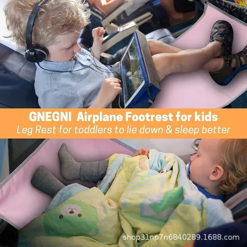 rosa Gneggi-Kinder-Flugzeugsitzverlängerung, Reise-Fußstütze mit weicher, gepolsterter Oberfläche und verstellbaren Riemen zur Unterstützung der Kinderbeine während des Flugs