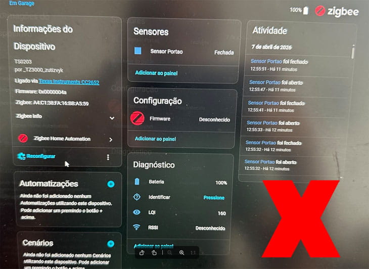 Ein schwarzer digitaler Bildschirm, der einen Zigbee-Energieüberwachungs-Bidirektionalen Smart-Power-Meter-Interface mit portugiesischem Text und Echtzeit-Statusinformationen anzeigt