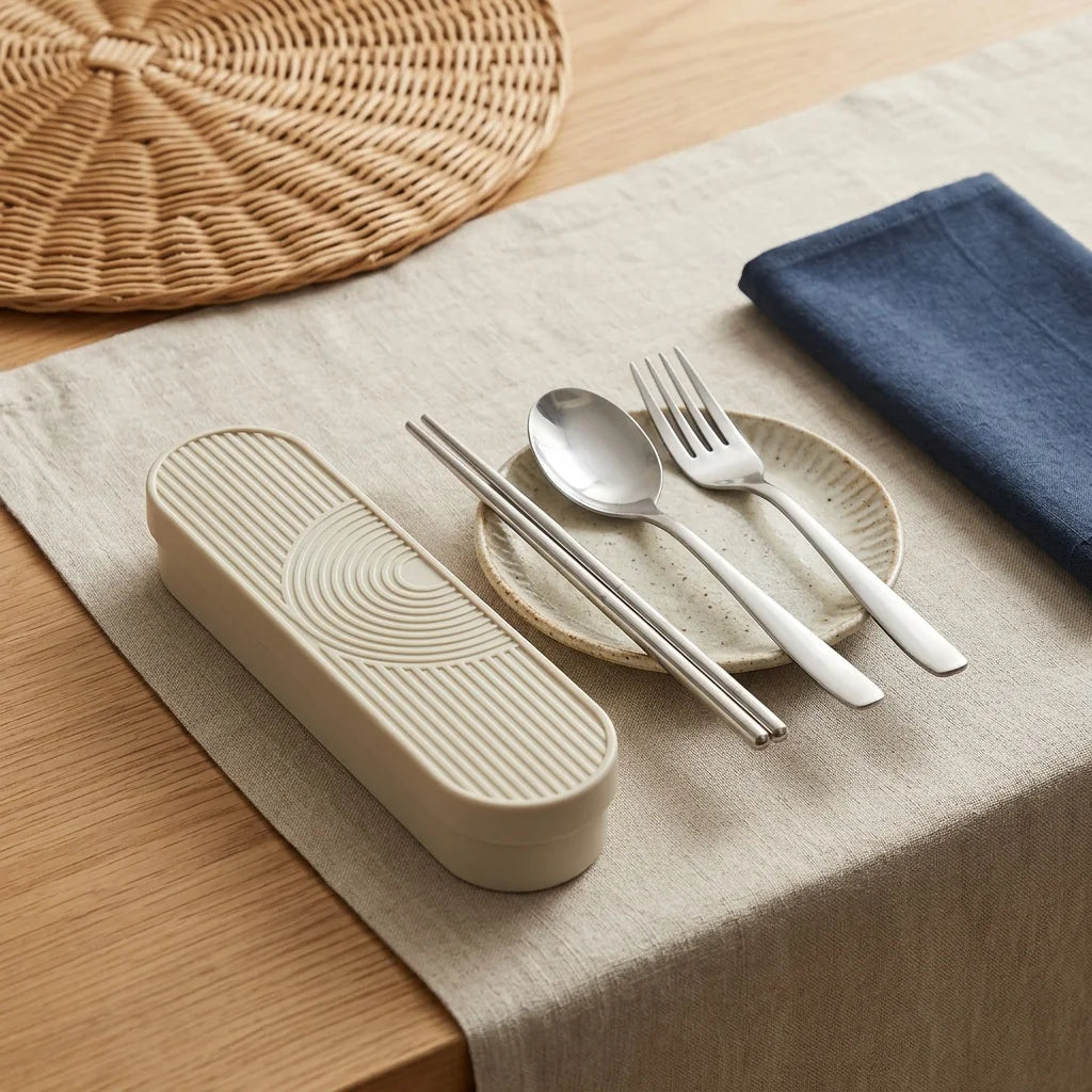 Stainless Steel Cutlery Set Spoons and Forks Set With Organizer Portable Chopsticks Silverware Travel Tableware Office Lunch