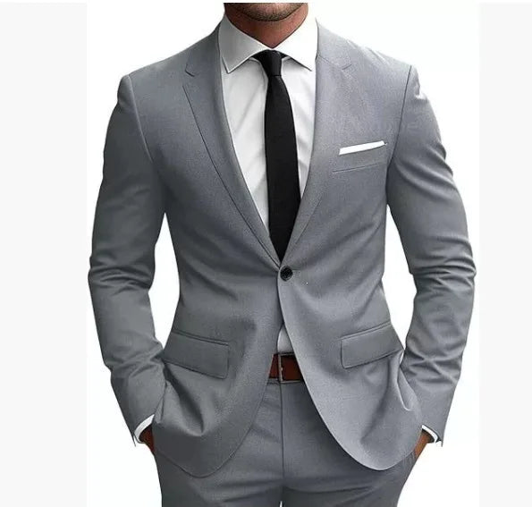 Men Single Breasted Suit Set Blazer Trousers Two Piece Formal Outfit For Wedding Business Banquet Daily Wear