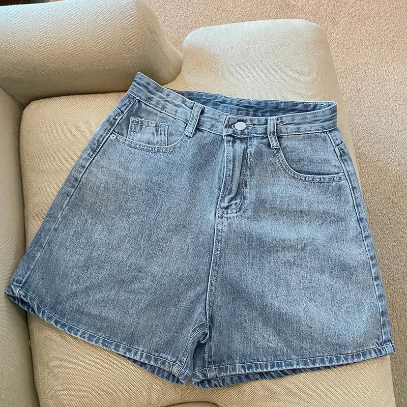 New Women Summer Denim Shorts Casual A Line Hot Pants Casual Trend Denim Shorts High Waist Simple Loose Wide Leg Denim Pants