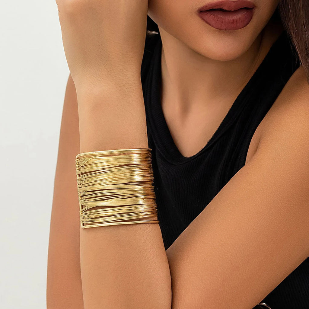 Valentine's Day Gift: A Multi-layered Hollowed-out Steel Wire C-shaped Opening Bracelet, A Popular Street Style Punk Bracelet Fr