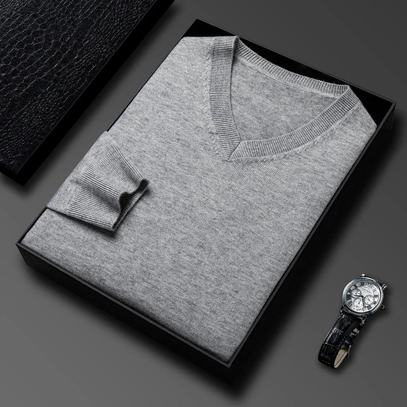 New Sweatwear Men's V Neck Basic Solid Color Sweaters Round Neck Elastic Pullovers Warm Autumn Knitted Oversized Sweater Men