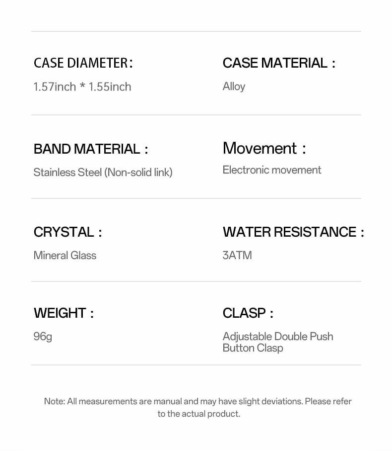 Megir men stainless steel digital watch with 1.57-inch alloy case, stainless steel band, electronic movement, mineral glass crystal, and adjustable double push button clasp.