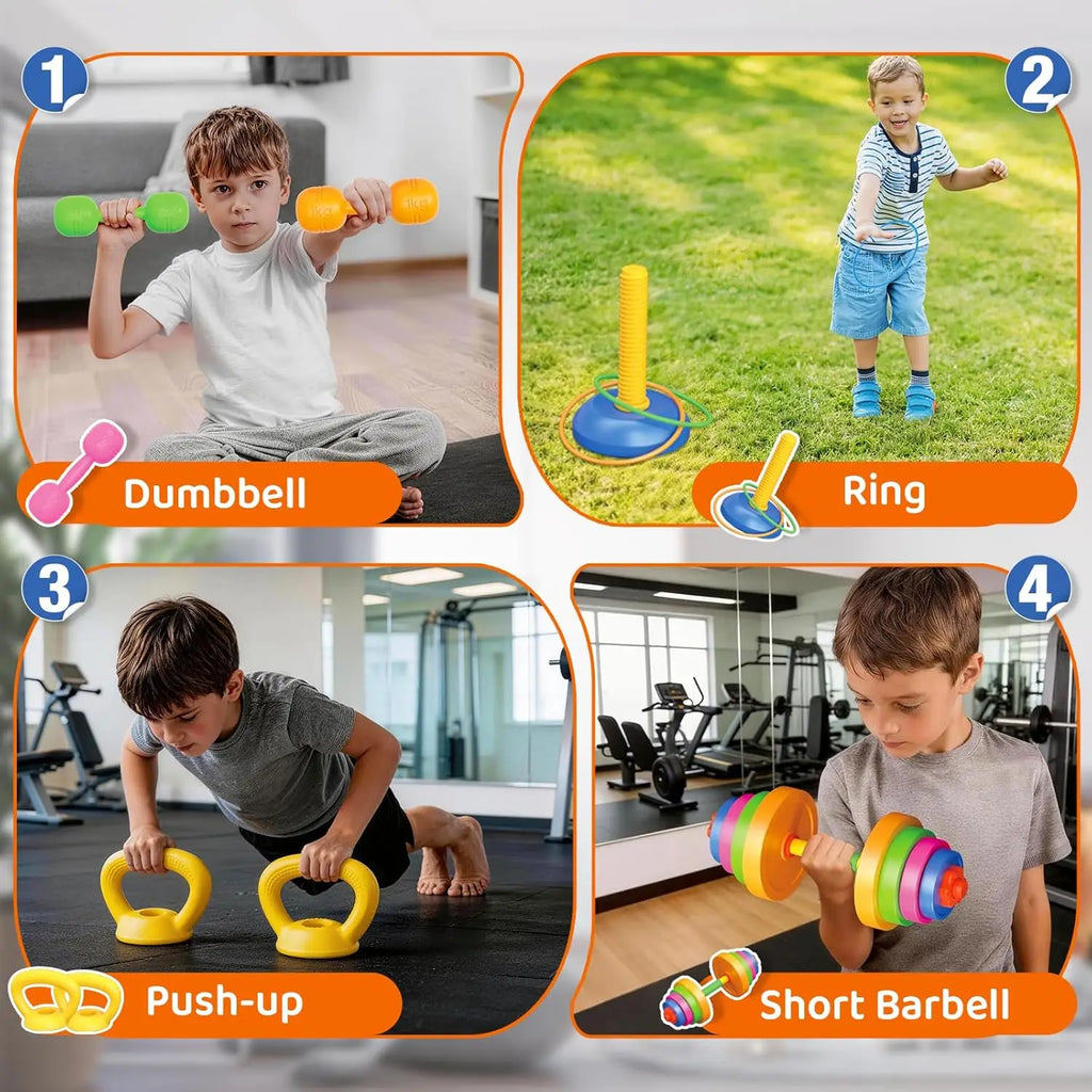 Kids Workout Equipment Adjustable Weight Toy Equipment for Children Pretend Play Exercise, Toddler Beginner Gym Fitness for Gift